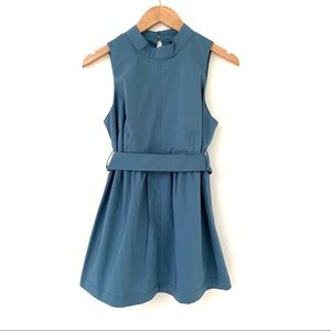 A Pea in the Pod I Blue High Neck Tie Waist Top